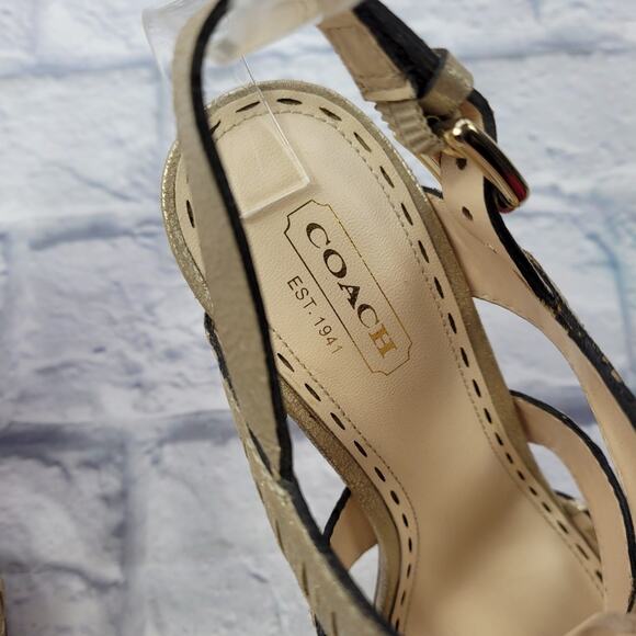 Coach 1941 Kareena Light Gold Leather T-strap Pumps size 6B - Picture 3 of 16